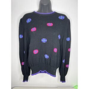 Vintage 80s Umi Collections By Anne Crimmins Sweater Black Retro Size Medium